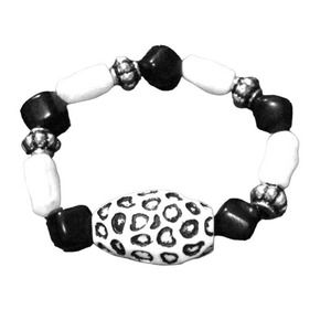 BLACK AND WHITE STRETCH ANIMAL PRINT BEADED CHUNKY BRACELET